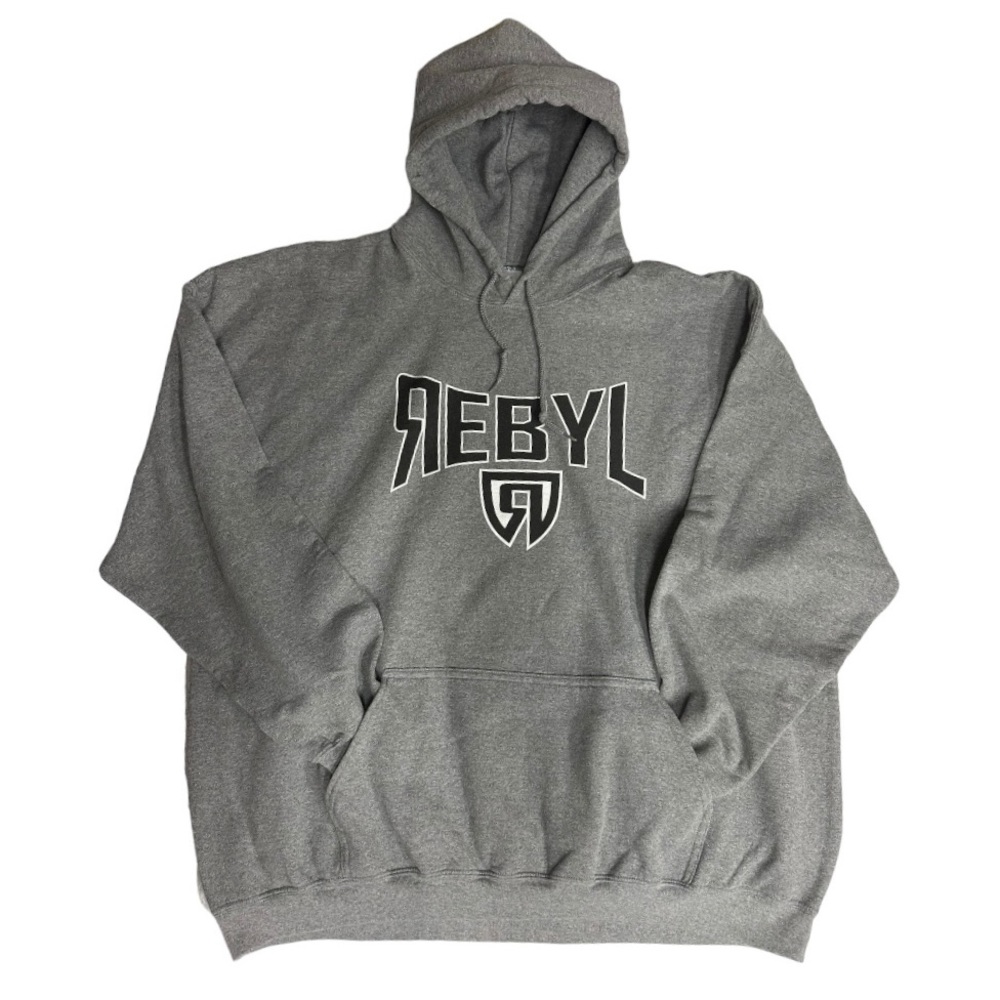 Gildan Gray‎ Rebyl Pull Over Hoodie Sweatshirt With Logo Size 3XL